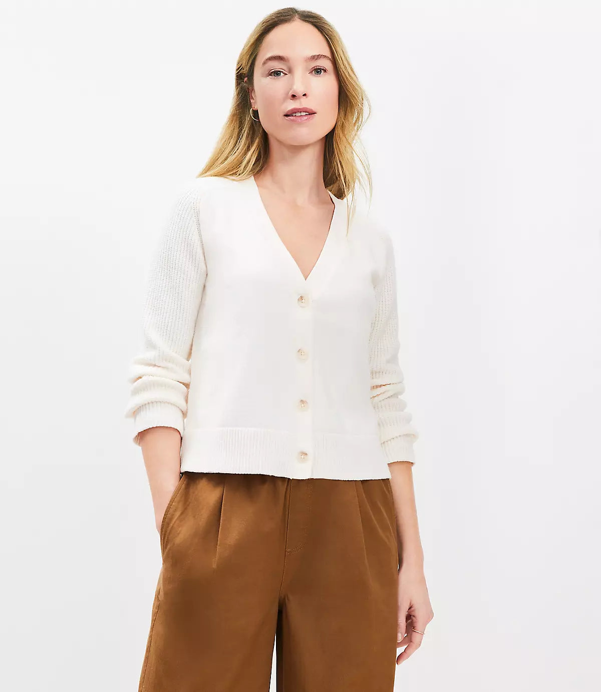 Ribbed Saddle Sleeve V-Neck Cardigan